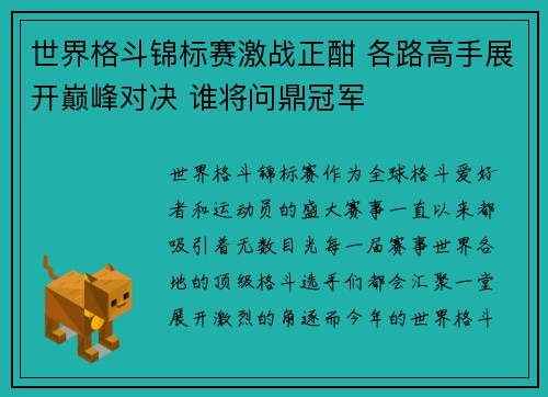 世界格斗锦标赛激战正酣 各路高手展开巅峰对决 谁将问鼎冠军